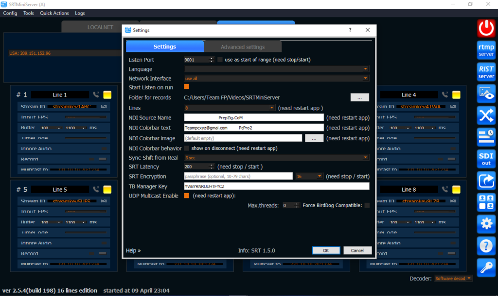 SRT Mini Server 2.5.4 (Build 198) 16 Lines