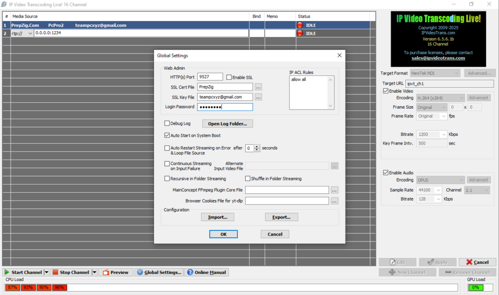 IP Video Transcoding Live 16 Channel 6.4.6.1a